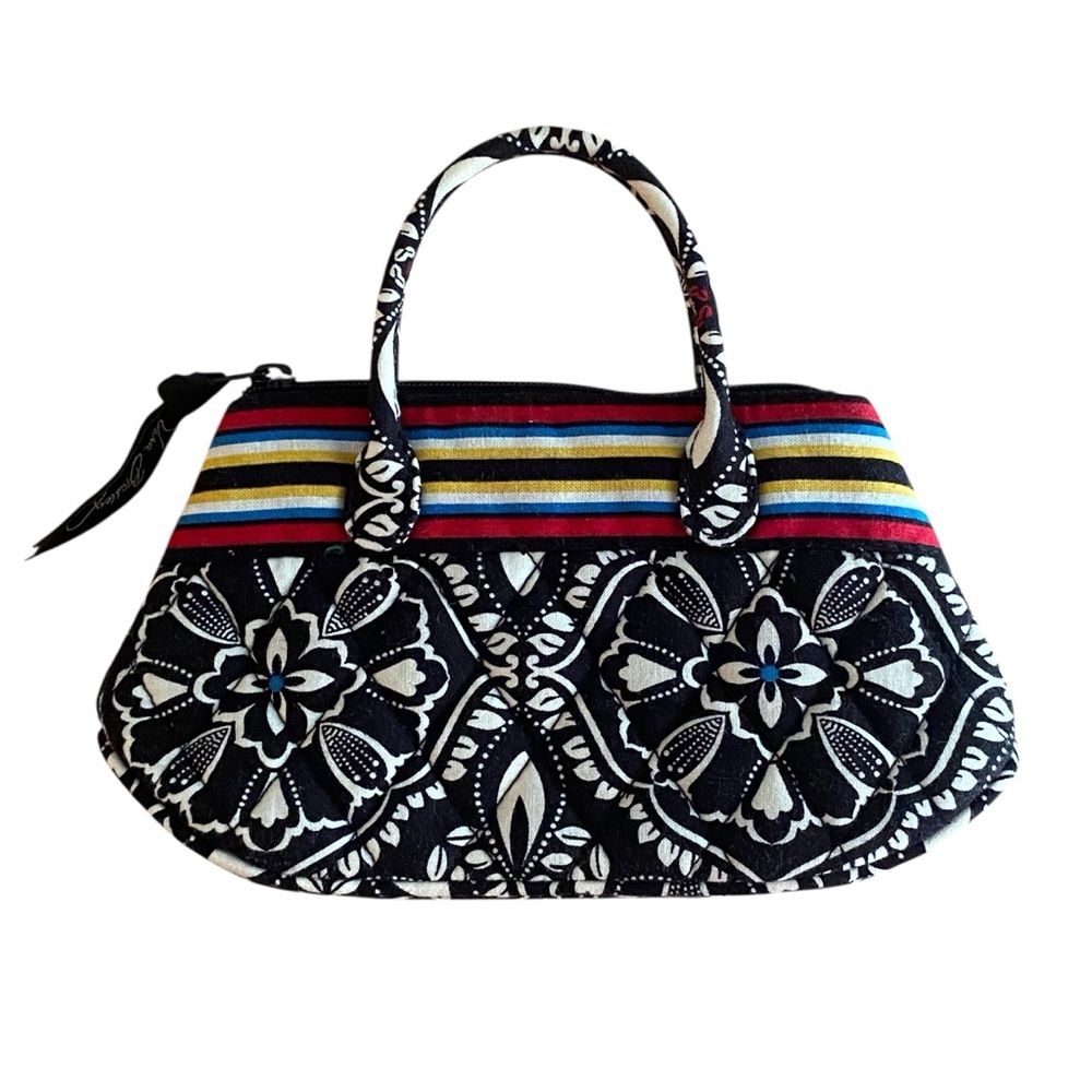 Vera Bradley Barcelona Caitlyn Mini Purse Black White Stripe Coin Bag